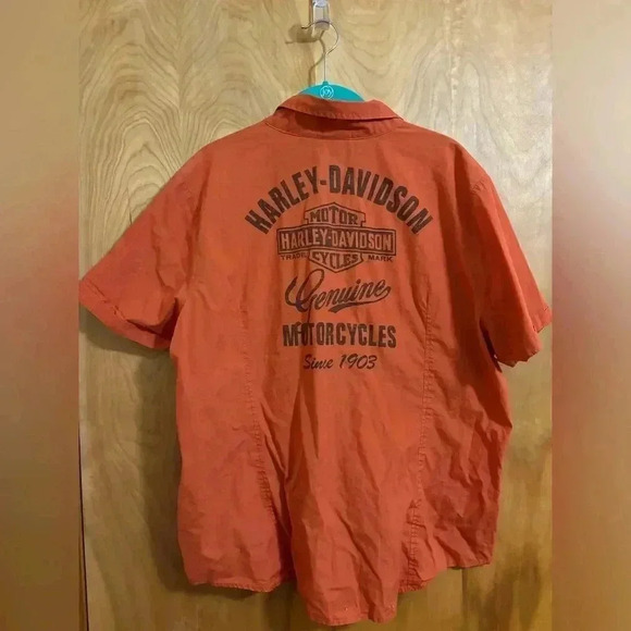 Harley Davidson Garage Shirt Pearl Snap Orange Size 1W EUC - Picture 11 of 12